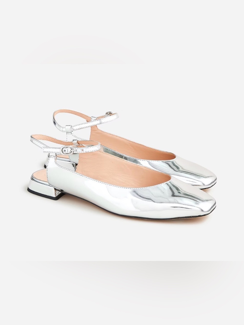 J. Crew Metallic Silver Ankle-Strap Ballet Flats